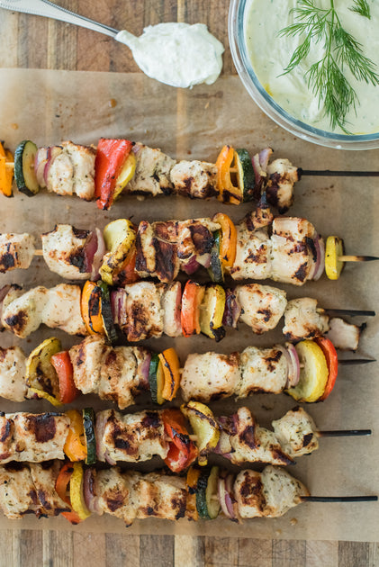 Greek Marinated Chicken Skewers with Lemon-Dill Whipped Feta – Liokareas
