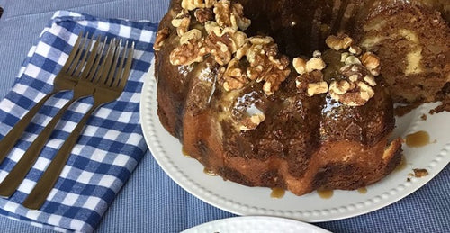 Caramel Walnut Apple Cake with Cream Cheese Filling