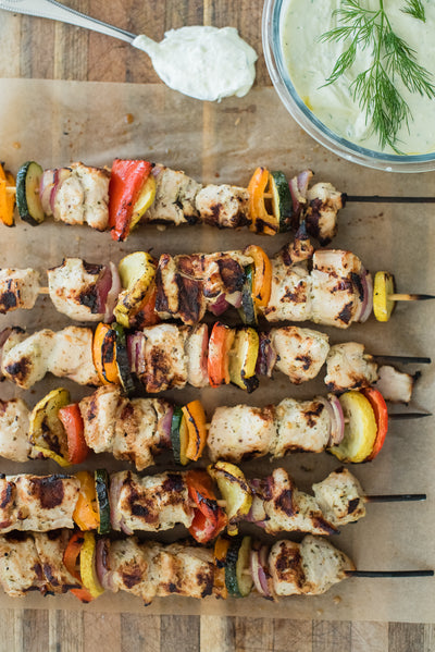 Greek Marinated Chicken Skewers with Lemon-Dill Whipped Feta