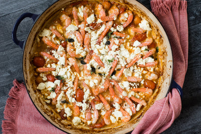 Roasted Shrimp with Burst Cherry Tomatoes and Feta