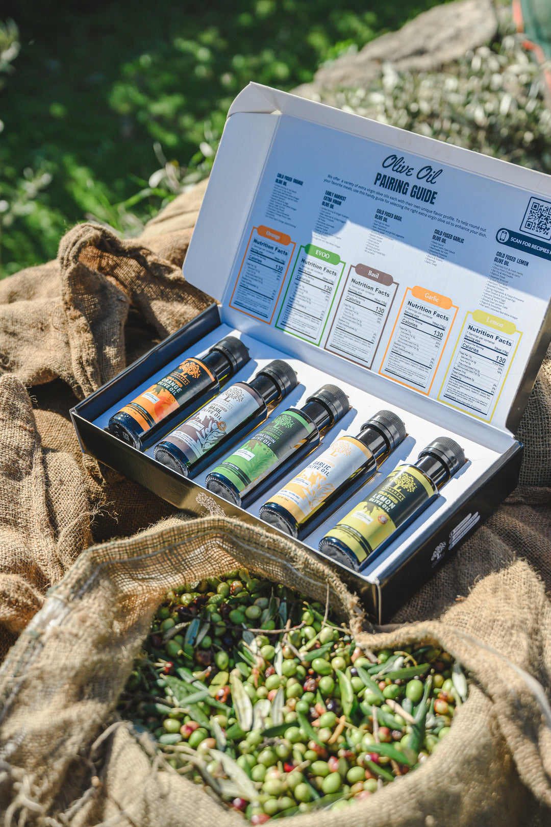 Olive Oil Variety Pack - Five 100ml Bottles (Lemon, Orange, Basil