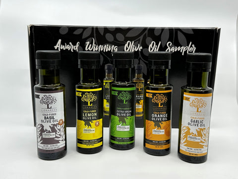 Olive Oil Variety Pack - Five 100ml Bottles (Lemon, Orange, Basil, Garlic, Early Harvest)