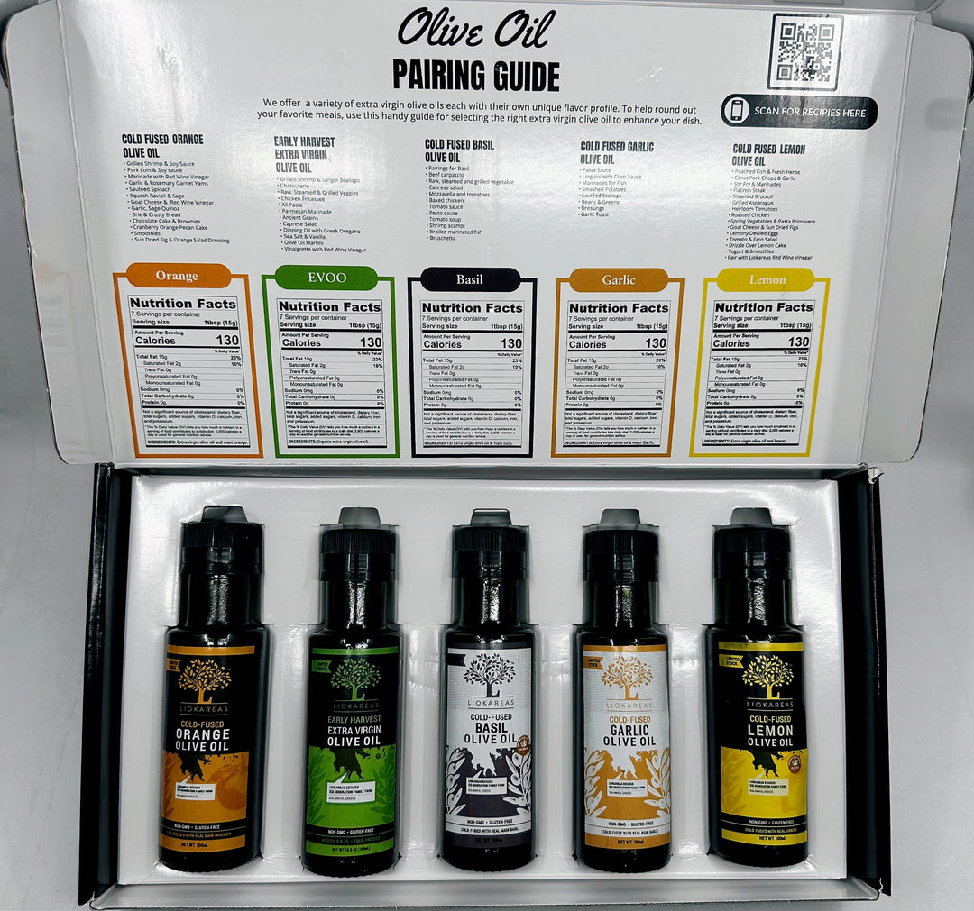 Olive Oil Variety Pack - Five 100ml Bottles (Lemon, Orange, Basil