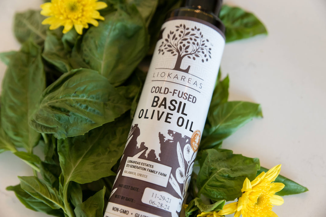Greek Extra Virgin Olive Oil - Cold Fused Basil Greek EVOO - Liokareas